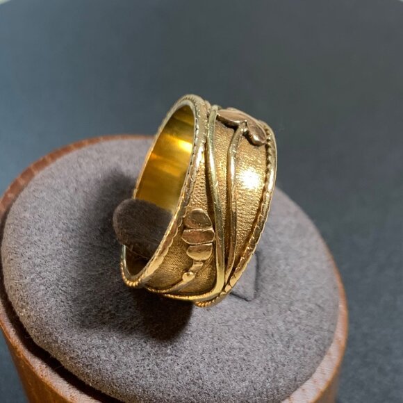 Men's 14KY Gold Butterfly Caterpillar Floral Design Cigar Band Ring Size 10.25 - Picture 3 of 16